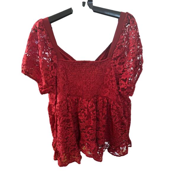 Torrid Red Lace Peplum Blouse Size 3X Romantic Flutter Sleeve Top Plus Size - Picture 5 of 8
